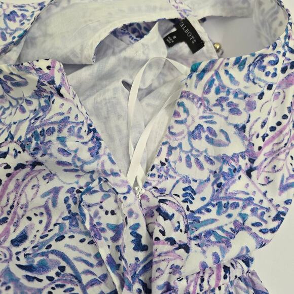 Talbots Tiered Maxi Dress 8 Watercolor Medallion Print Lined Cotton Sleeveless - Picture 9 of 11